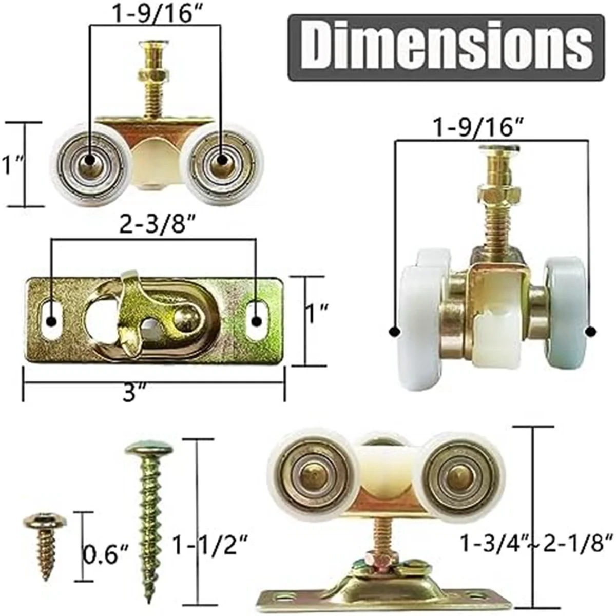 

HOT 2 Pack Sliding Pocket Door Hardware Top Hanger Rollers Wheels Assembly Fit Part 1125 & 1500 Hardware Kit