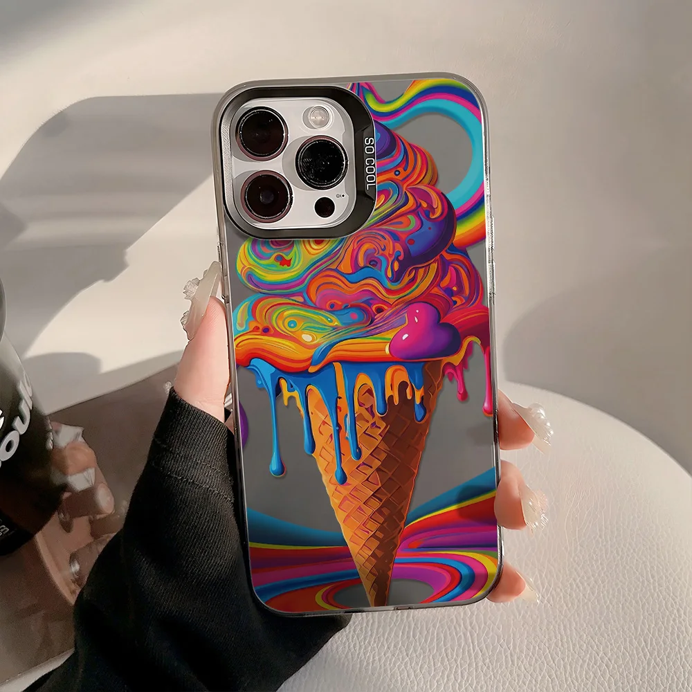 Painting Phone Case for Apple iPhone 17 16 15 14 13 12 Pro Max X XS Air Cases High-saturation dopamine-colored fluid ice cream