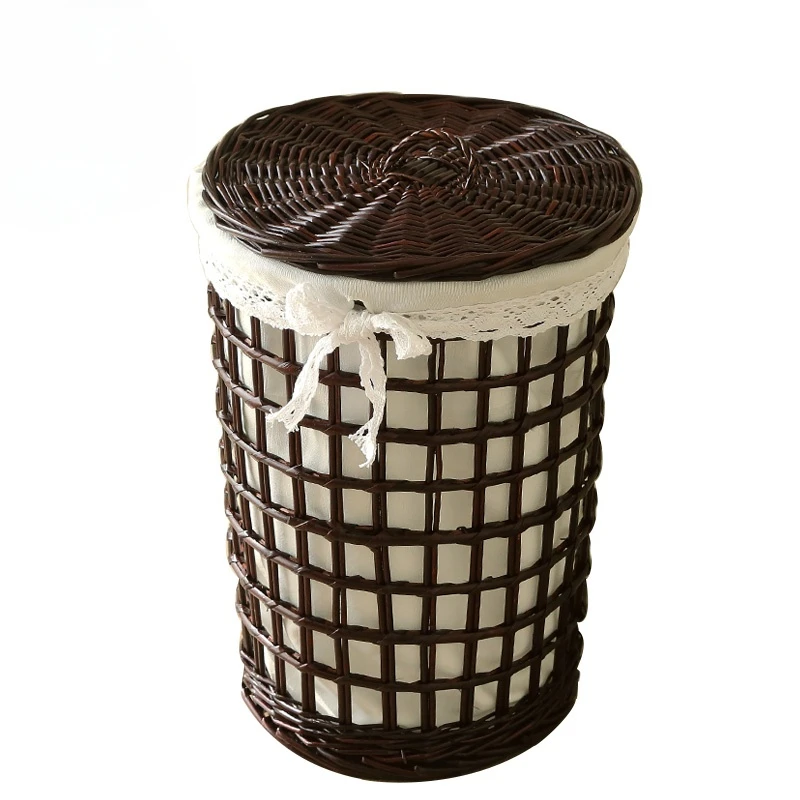 

Storage Basket Toilet Dirty Clothes Basket Rattan Woven Basket Laundry Bucket with Lid Household Clutter Toy Organizer