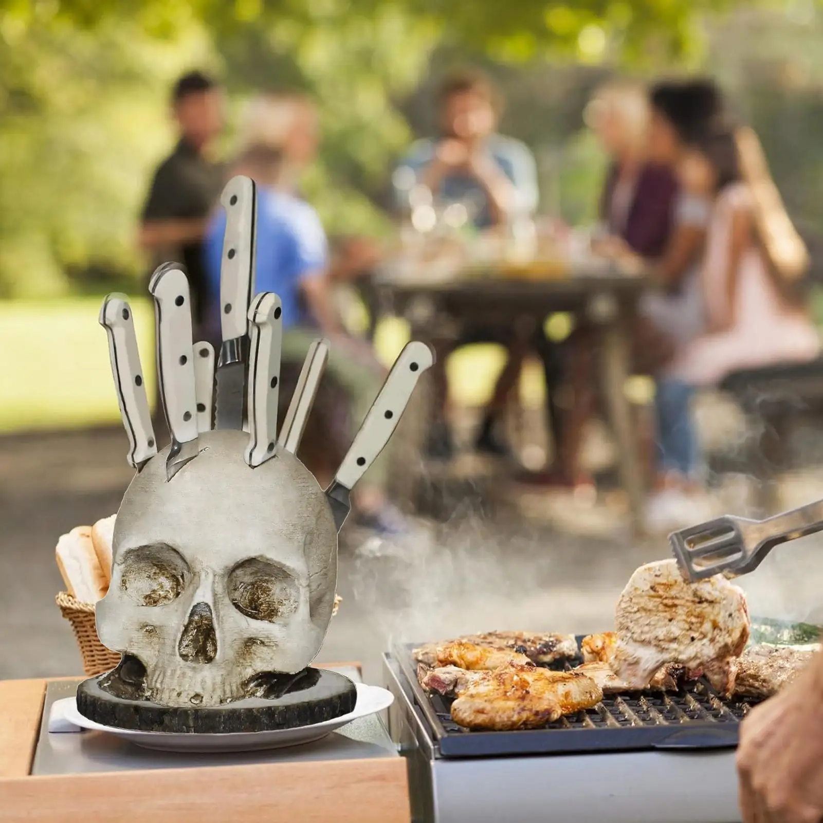 Kitchen Knives Holder Skull Skeleton Knives Stand Scary Party Storage Rack Decor Horror Head Organizers Rack Kitchen Accessories