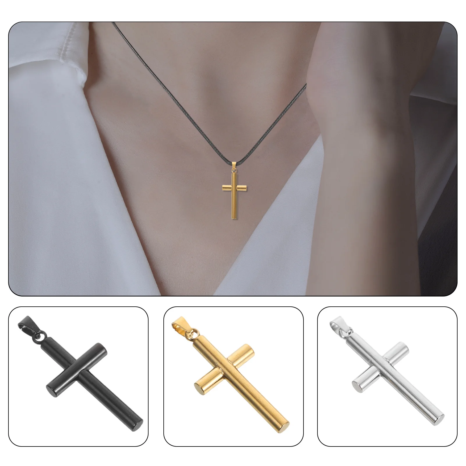 Juego de Mini colgante de crucifijo, 6 uds., acero inoxidable, oro, plata, negro, dijes religiosos, fabricación de joyería espiritual DIY