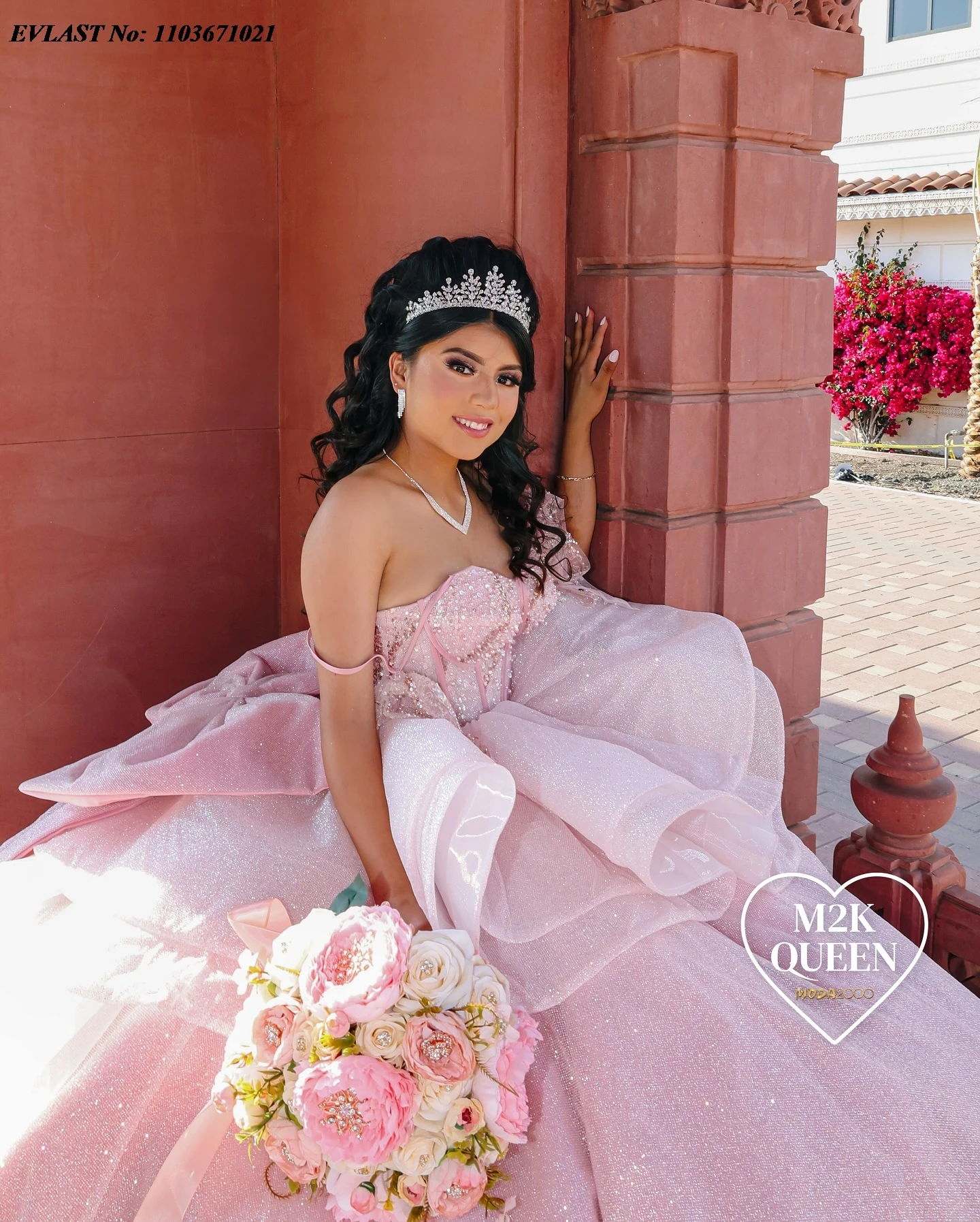 EVLAST Dostosowana różowa wielowarstwowa suknia balowa na quinceanera Kwiatowa aplikacja z koralikami Gorset z kokardą Sweet 16, Vestidos De 15 Anos SQ758