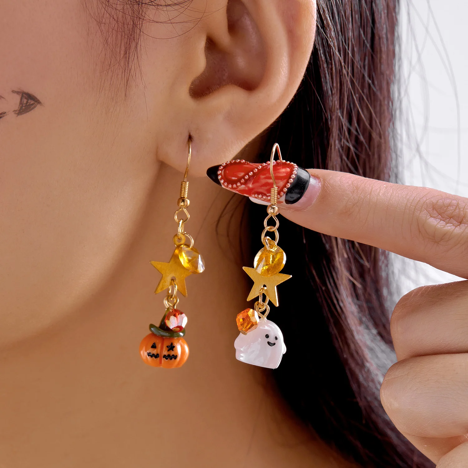 

Halloween Cartoon Dangle Earrings for Women Cute Ghost Pumpkin Moon Star Long Tassel Asymmetrical Earring Girl Party Jewelry