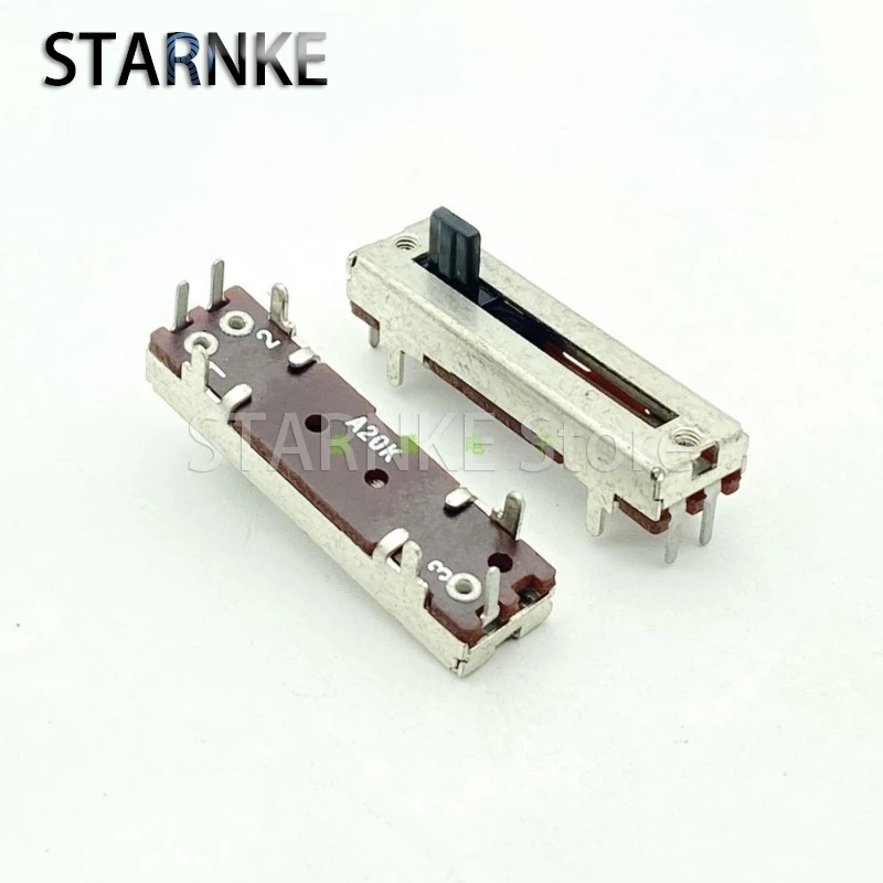 2PCS 35mm A20K 3-Pin single-joint Straight Slide Potentiometer Amplifier Audio Mixer Volume Control Fader A203