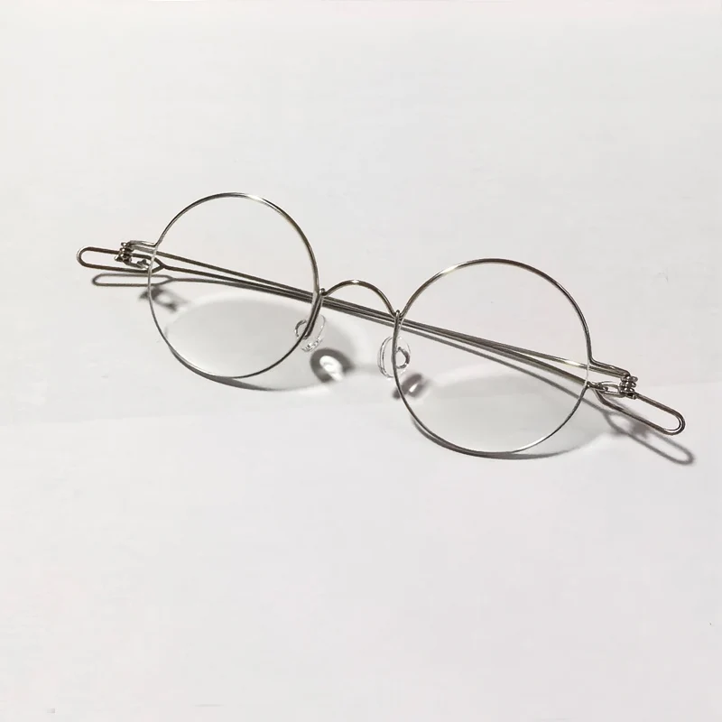 Handmade circular metal anti blue light prescription reading glasses without screws,stainless steel straight leg prescribe glass