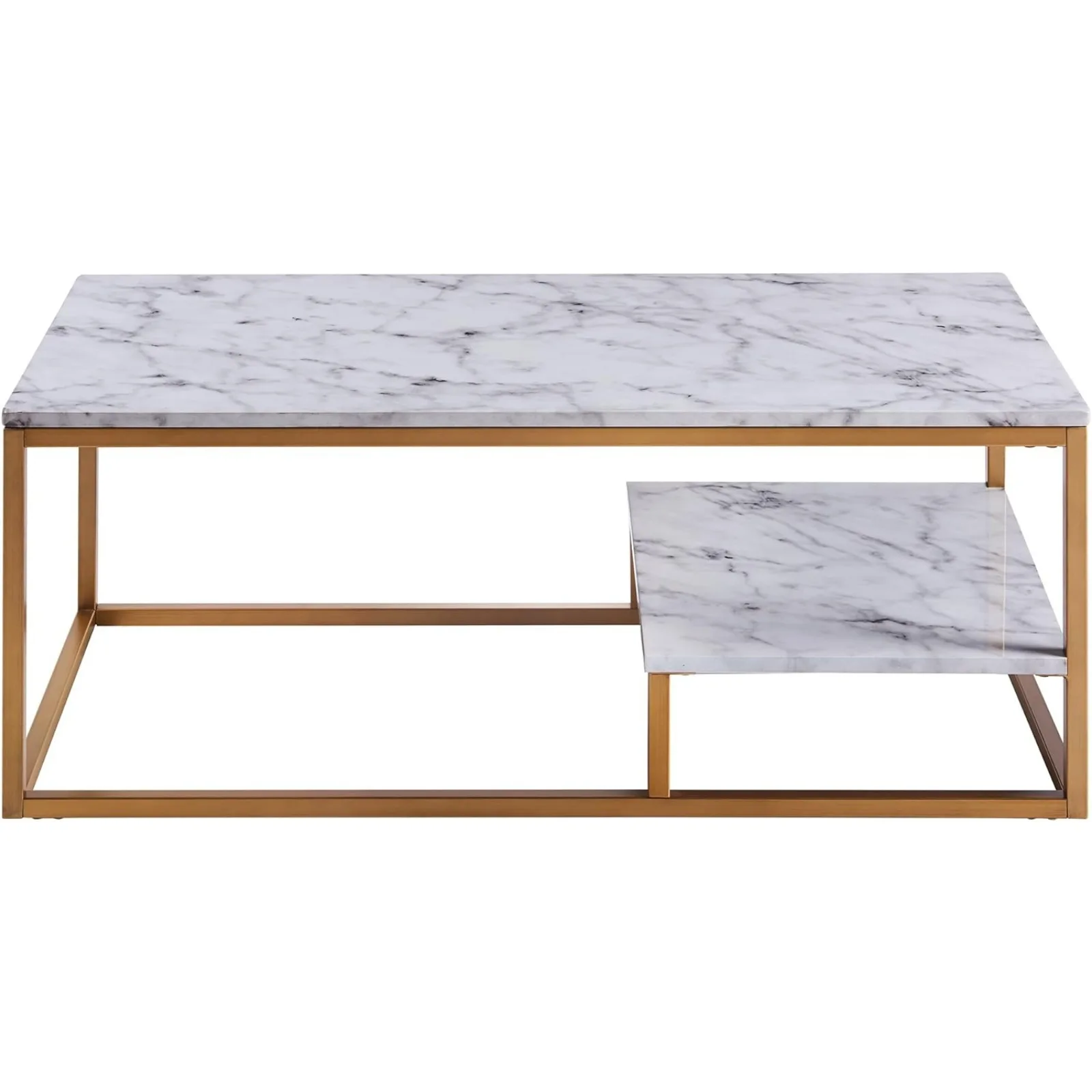 US Faux Marble Modern Rectangle Coffee End Table with Storage