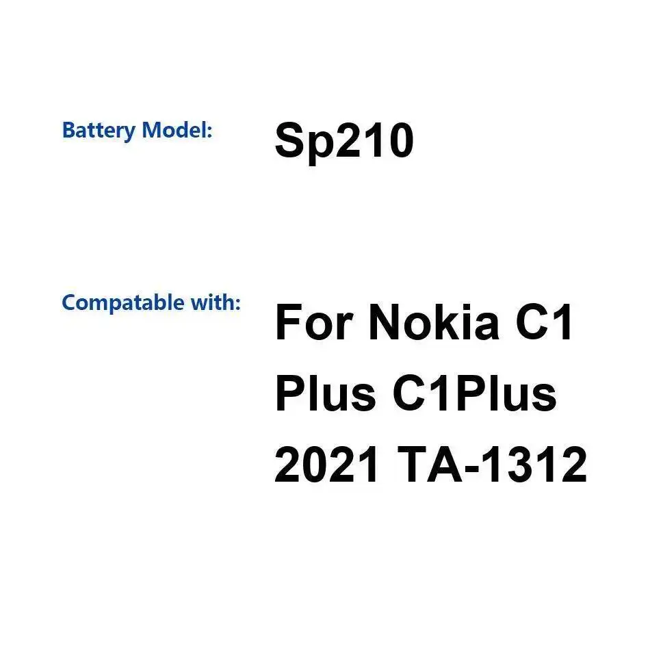 

Sp210 для Nokia C1 Plus 2021 TA-1312 2500 мАч аккумулятор мобильного телефона сейф