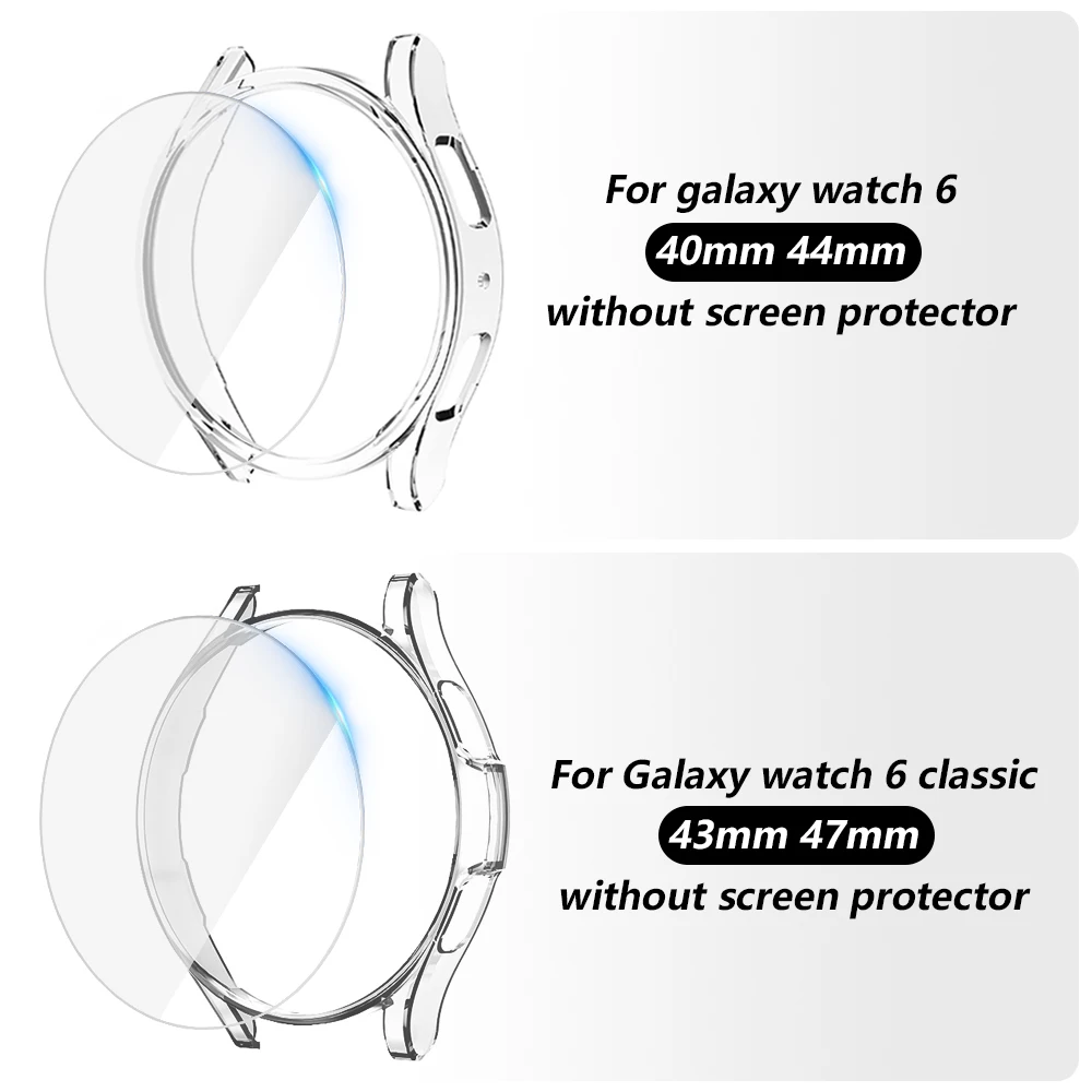 Cristal + funda para Samsung Galaxy Watch 6, Protector de pantalla de 40mm, 44mm, parachoques para Galaxy Watch 6 Classic, cubierta protectora de