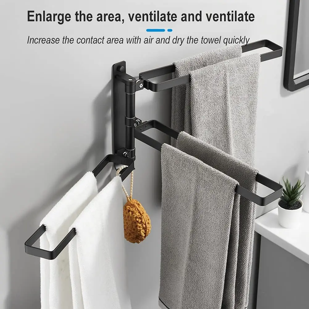 Swing Towel Rails Double Towel Bar Wall Mount Bath Towel Rack Folding Arm Swivel Holder Pot Cover Shoes Storage Bathroom Tool