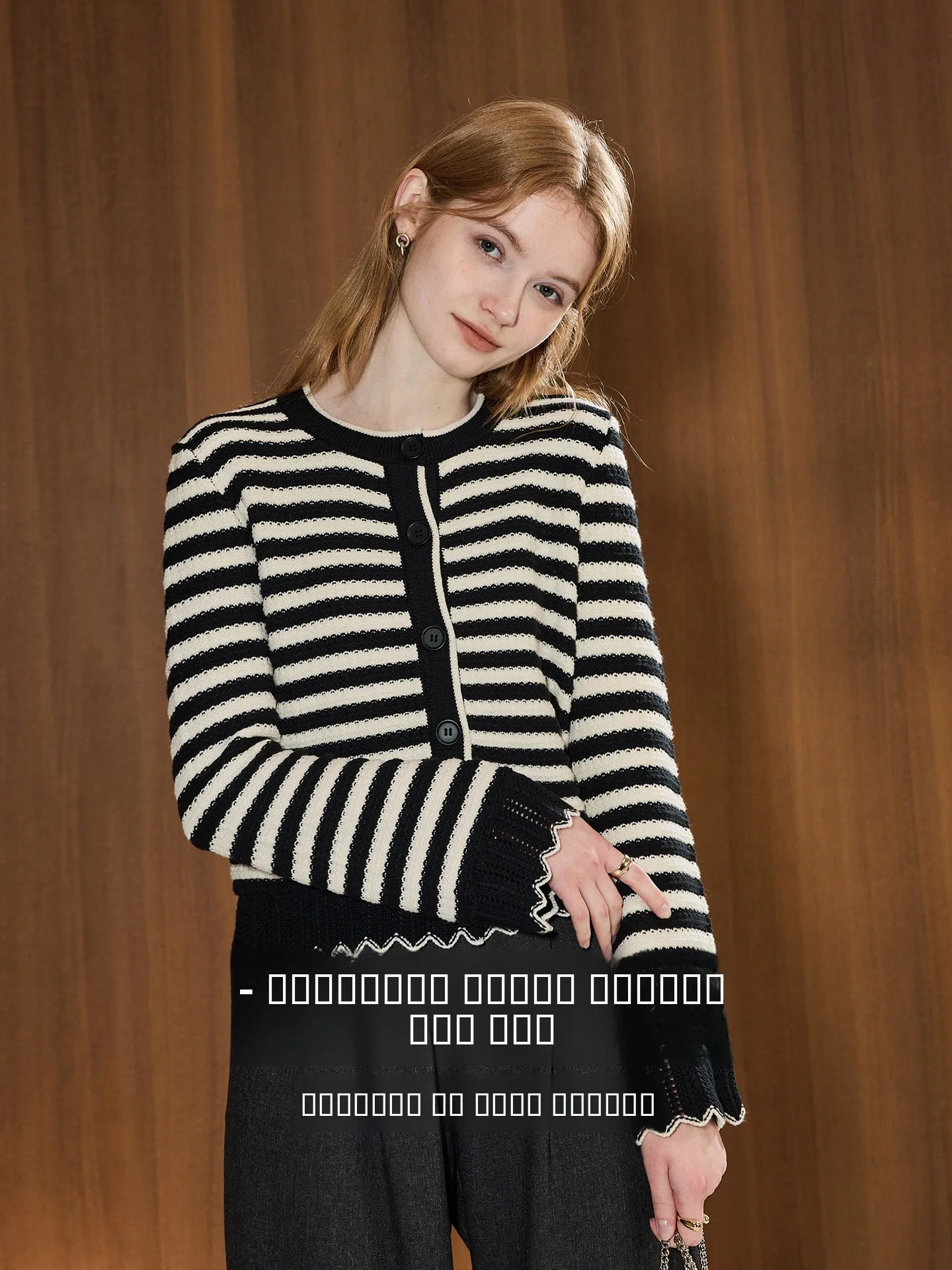 

KuNMaVi Retro Hong Kong Sle Striped Knitted Open Cardigan Women's Spring 2026 New Bell Sve Sweater Jaet Soft Cotton