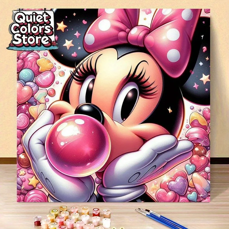 (Quiet Colors Store) 1 pieza, Kit de pintura digital sin marco - Minnie y caramelos coloridos, 40×40 cm/15, 7x15, 7 pulgadas, adecuado para principiantes