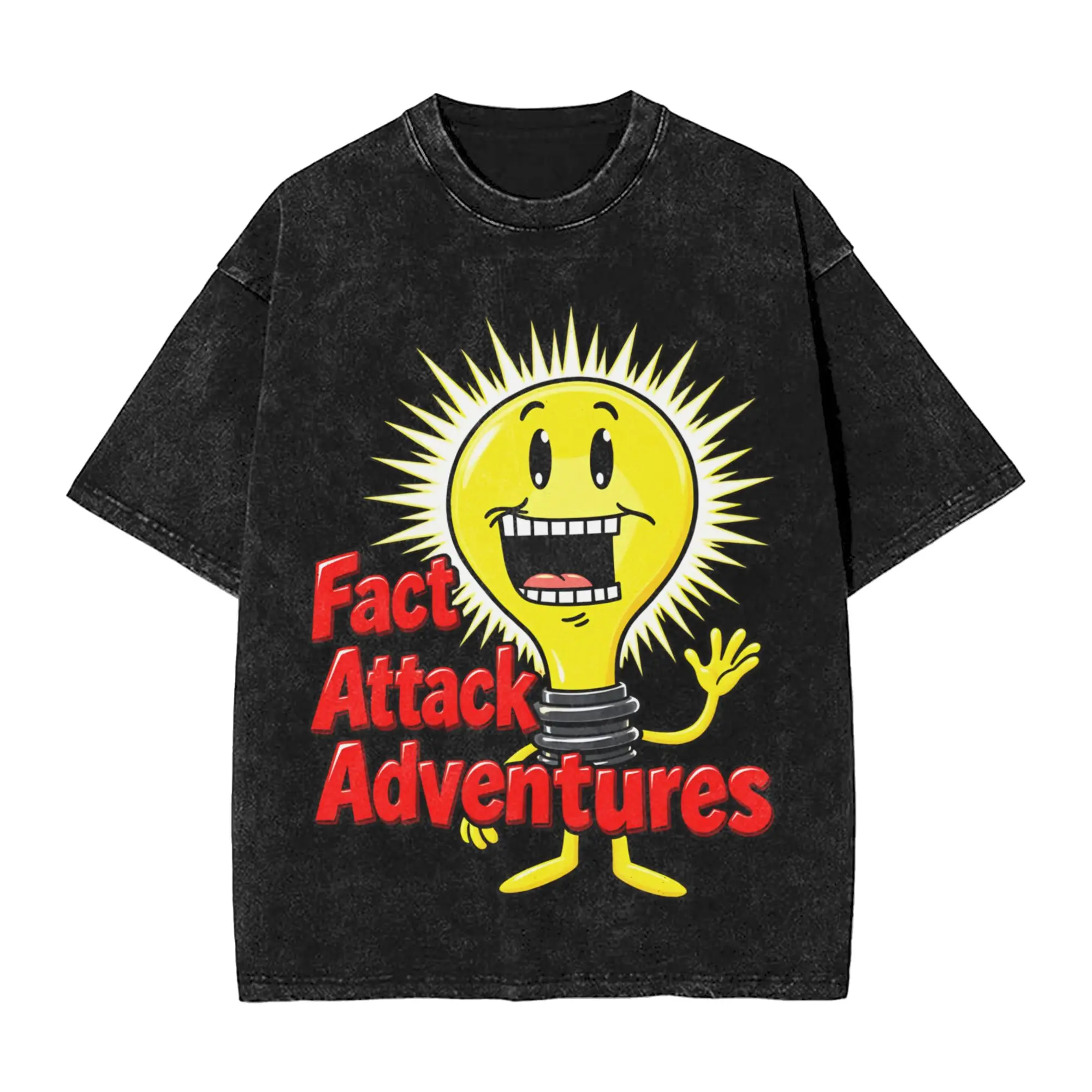 Harajuku Washed Shirts Fact Attack Adventures Lighty Outfit Vintage T-Shirts Oversize  Streetwear Short Sleeve Printed Tee Shirt
