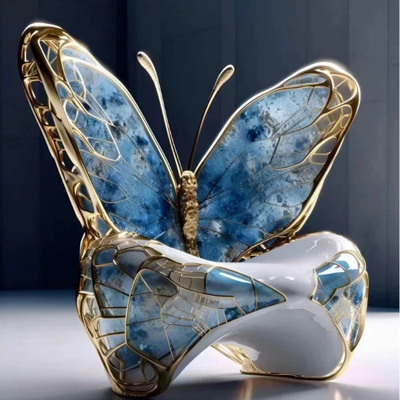 Light luxury retro Nordic modern irregular personality butterfly-shaped single leisure chair solid wood home furniture