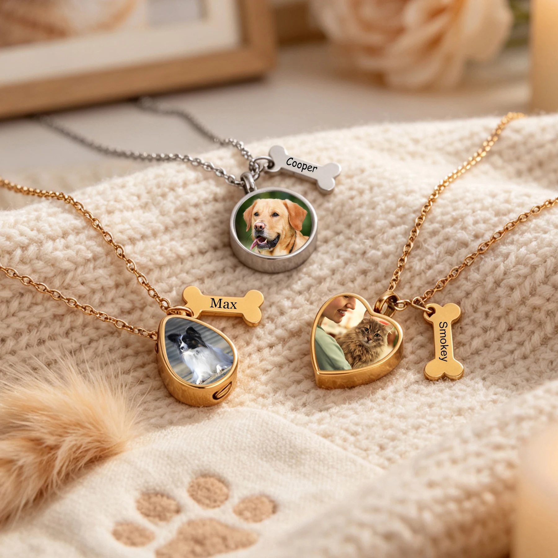 Custom Photo name Engraved Pet Ashes Necklace Heart Round Memorial Jewelry for Dogs Cats Stainless Steel Urn Keepsake for Women
