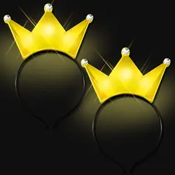 2pcs Yellow LED Crown Princess Tiara Light Up Crown Headbands Flashing Hairband Cosplay Birthday Wedding Princess Party Supplies