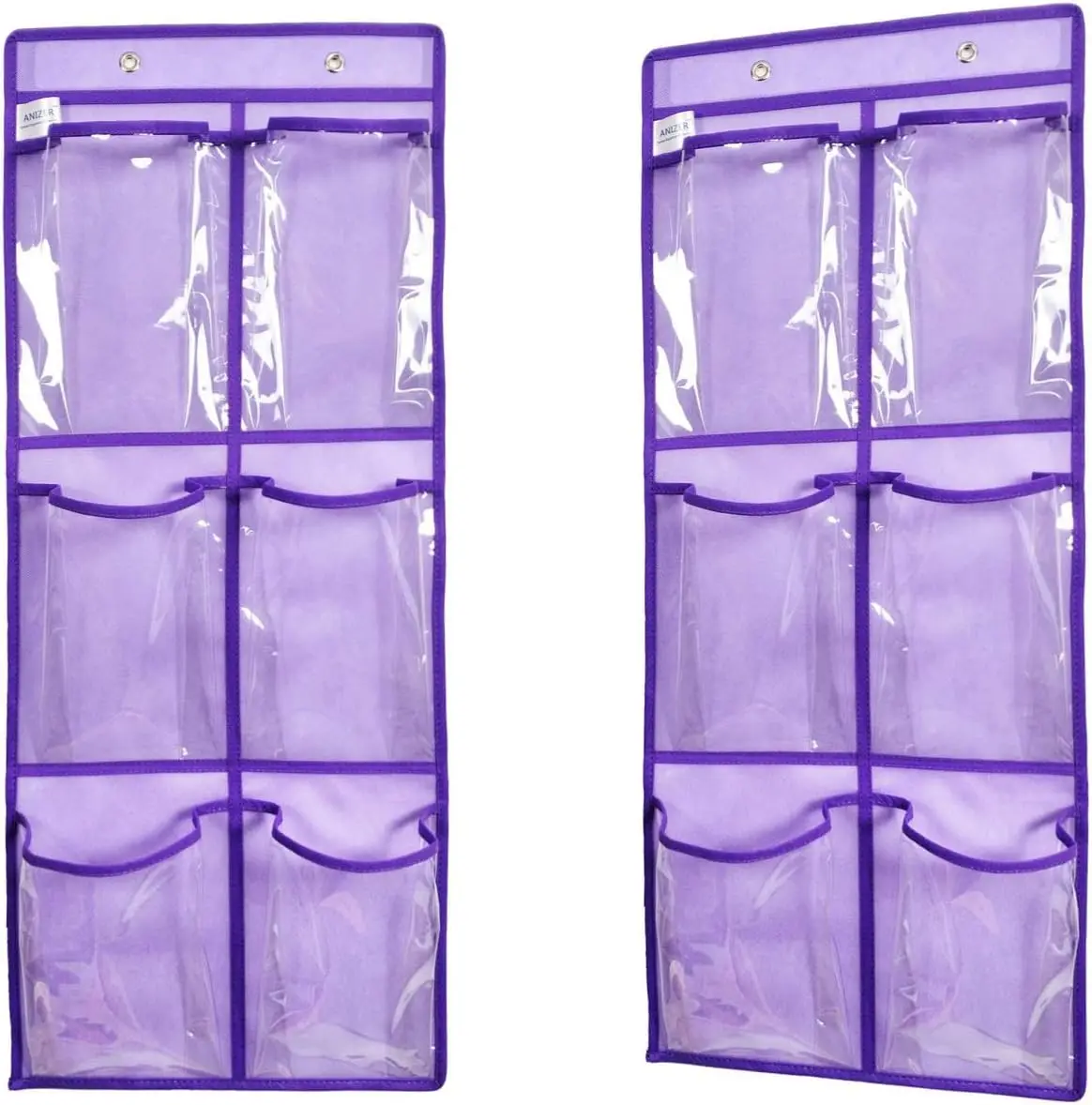 

Органайзер для обуви над дверью с 6 прозрачными карманами, компактное хранение для обуви и аксессуаров, фиолетовый, 2 шт.