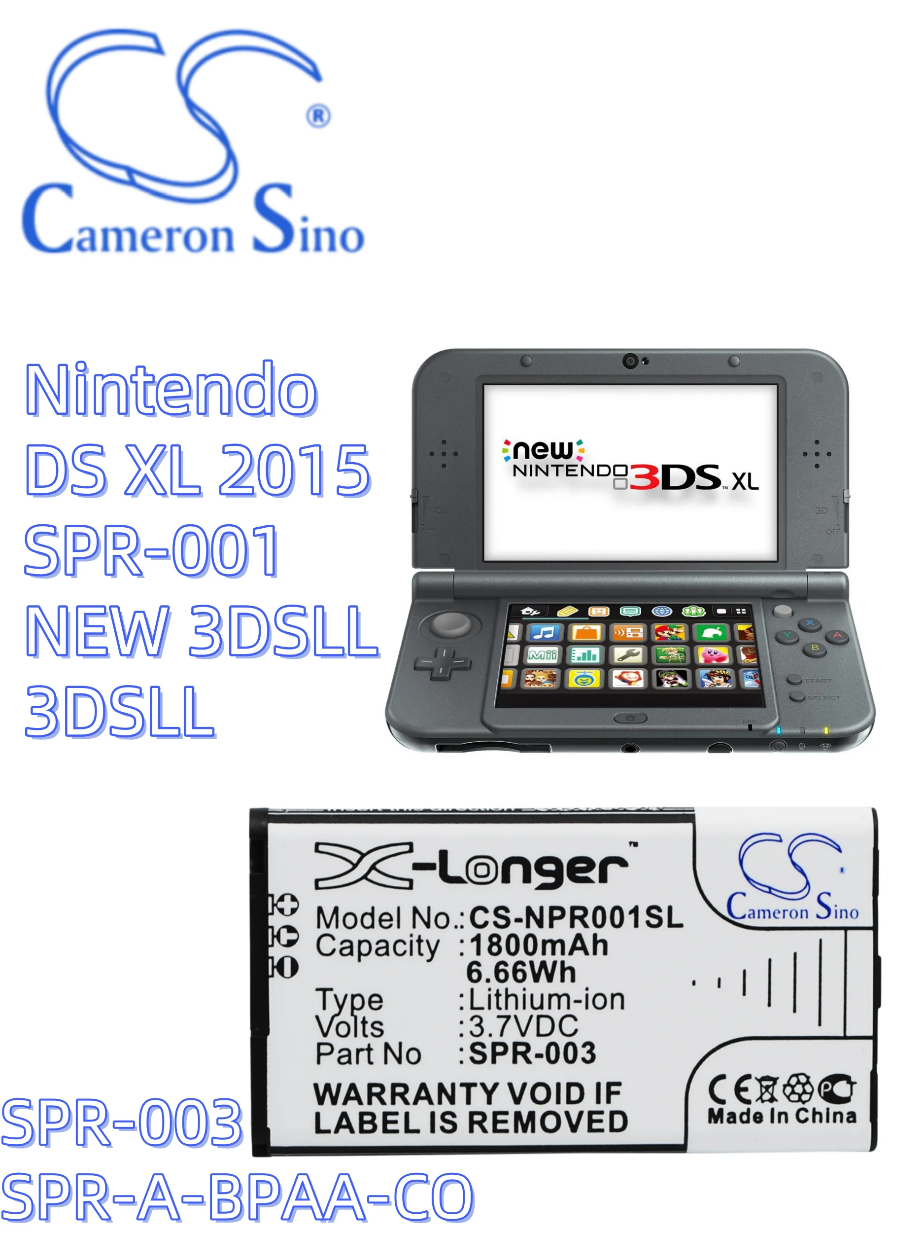 battery Cameron sino batters Game Console battery 1800mAh CS-NPR001SL Nintendo DS XL 2015 NEW 3DSLL 3DSLL SPR-003