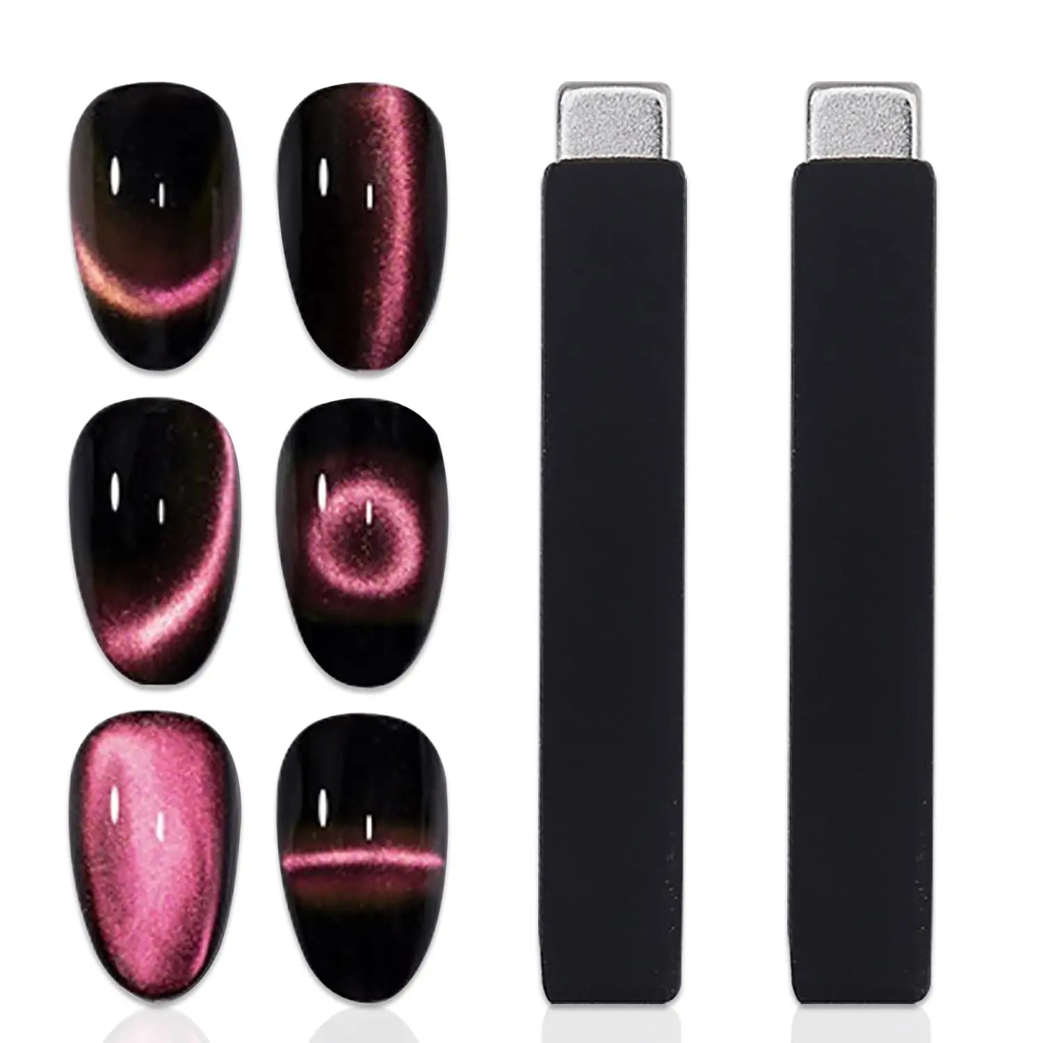 2-Piece Cat Eye Nail Magnet Set: Rectangular Black Silicone Gel Tool, Enhanced Magnetic Field, Professional Nail Art Kit for ...
