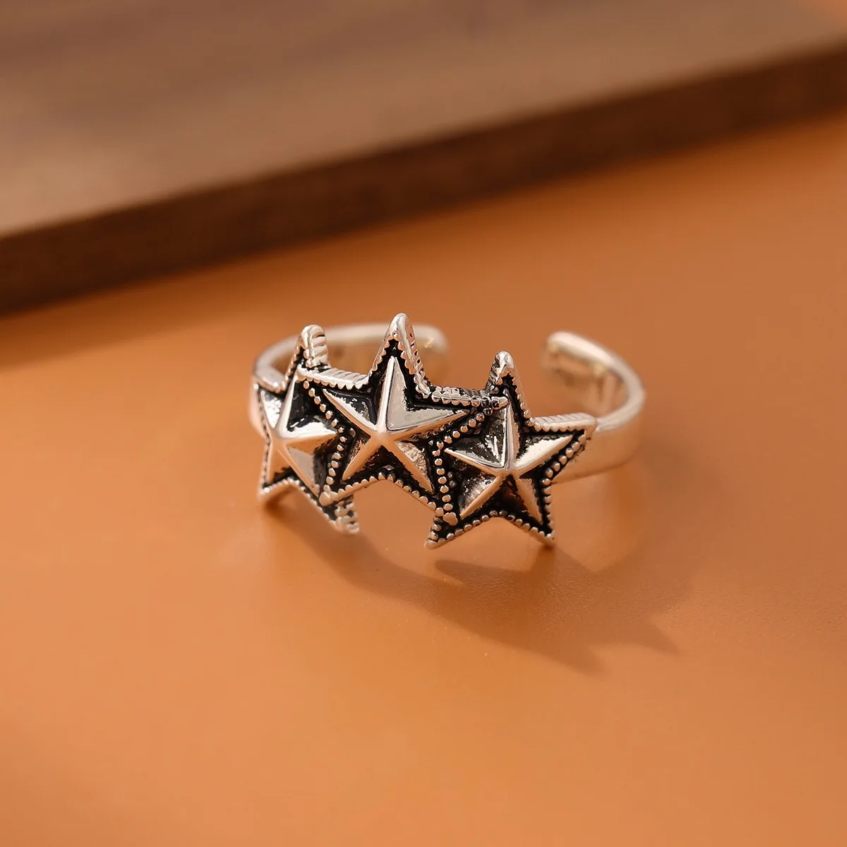 Neue Retro Drei Große Sterne 925 Sterling Silber Schmuck Persönlichkeit Atmosphäre fünfzackigen Stern Öffnung Ringe R315