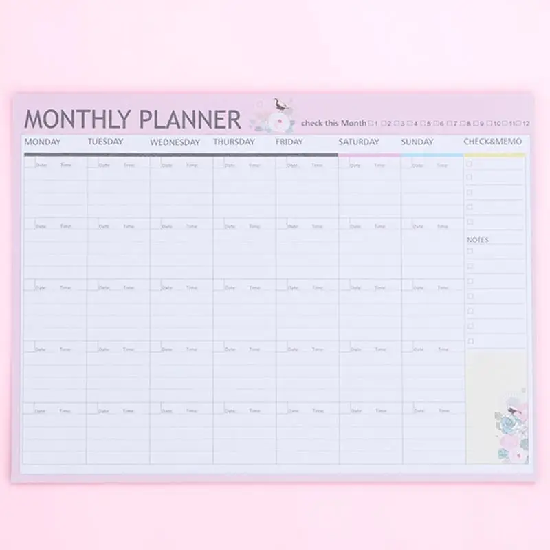

Schedule Notebook 20 Sheets Monthly View Pages Lovely Animal Flower Decor Pink Green Mixed Yearly Plan Monthly Planner