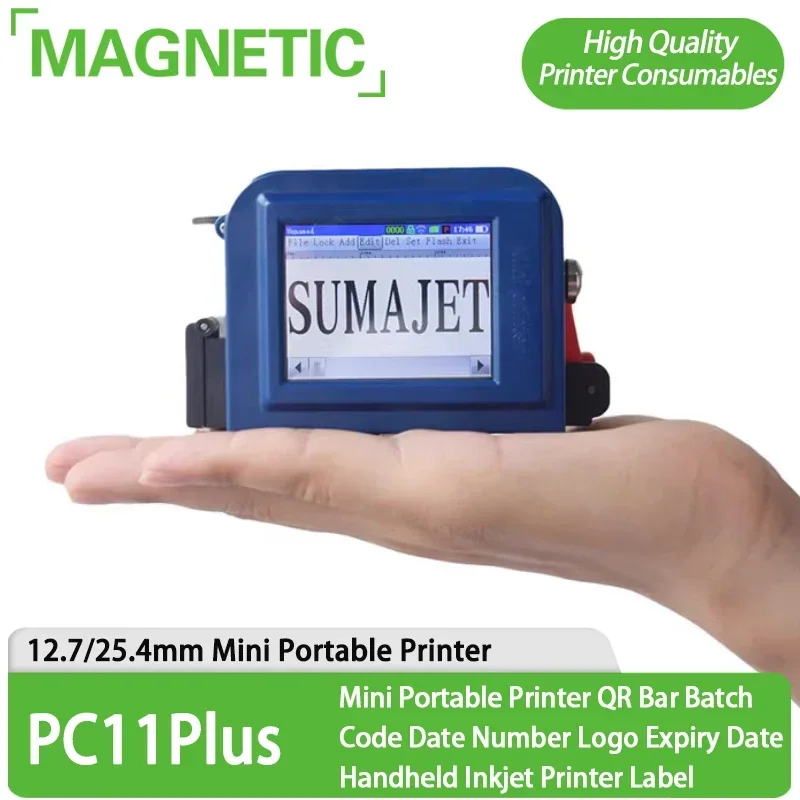 Imagem -01 - Mini Impressora Portátil Pc11plus Impressora a Jato de Tinta Portátil qr Bar Lote Código Data Número Logotipo Data de Expiração 12.7 mm 25.4 mm