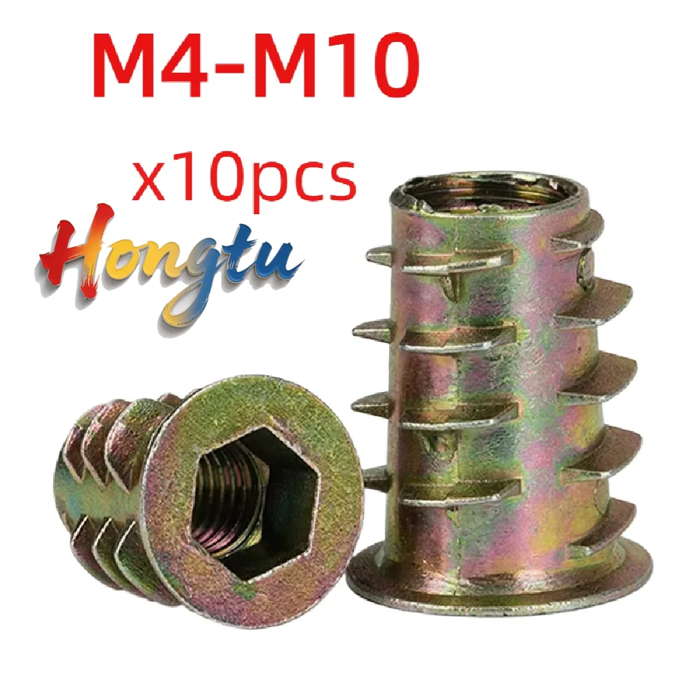 

10pcs/lot Zinc Alloy Wood Insert Nuts, Flanged Hex Drive, M4-M8, Furniture Use