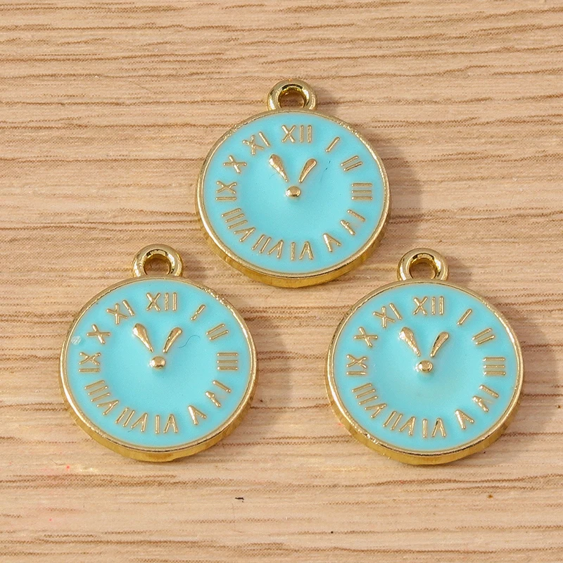 10 stücke 14x17mm niedliche Emaille runde Roma Ziffern Uhr Charms Anhänger für Armband Halskette Schmuck machen DIY liefert Zubehör – Detail 5