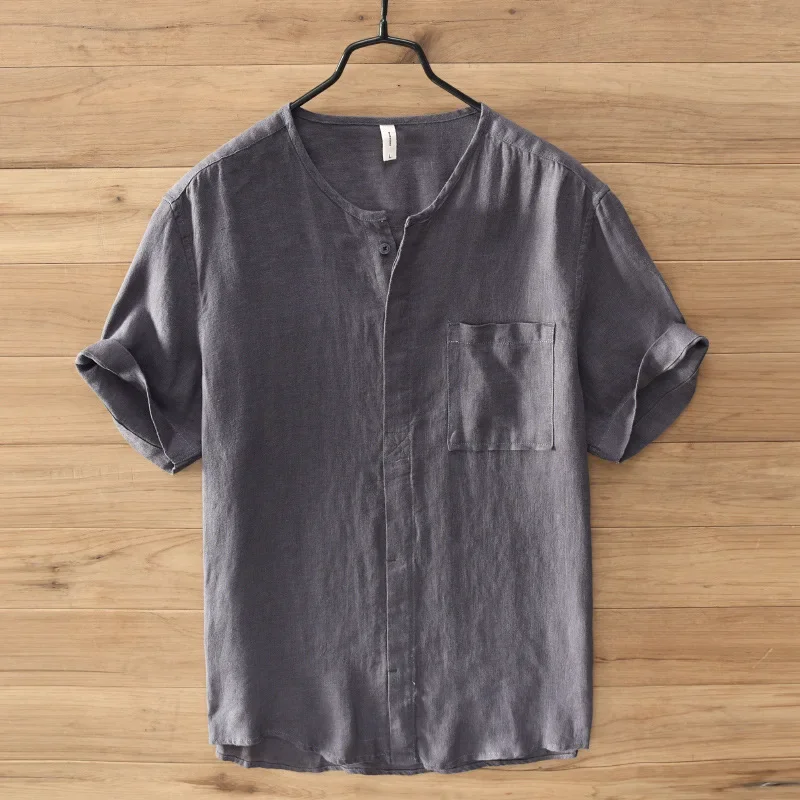 Men 100% Linen Shirts Thin Vintage Color Men Shirt Daily Casual Breathable Comfortable Fashion Tees Men Clothing 787