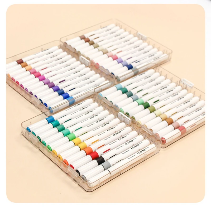 Croma 24/48 Colors Acrylic Graffiti Pens Waterproof Sketch Oily Alcohol Based Markers for Fabric/Rock/Glass Art School Supplies