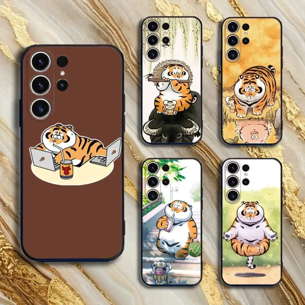 

Cartoon cute Fat Tiger Phone Case For SamsungS25,24,21,22,23,30,Ultra,20,Plus,Fe,Lite,Note,10,9,5G Black Cover