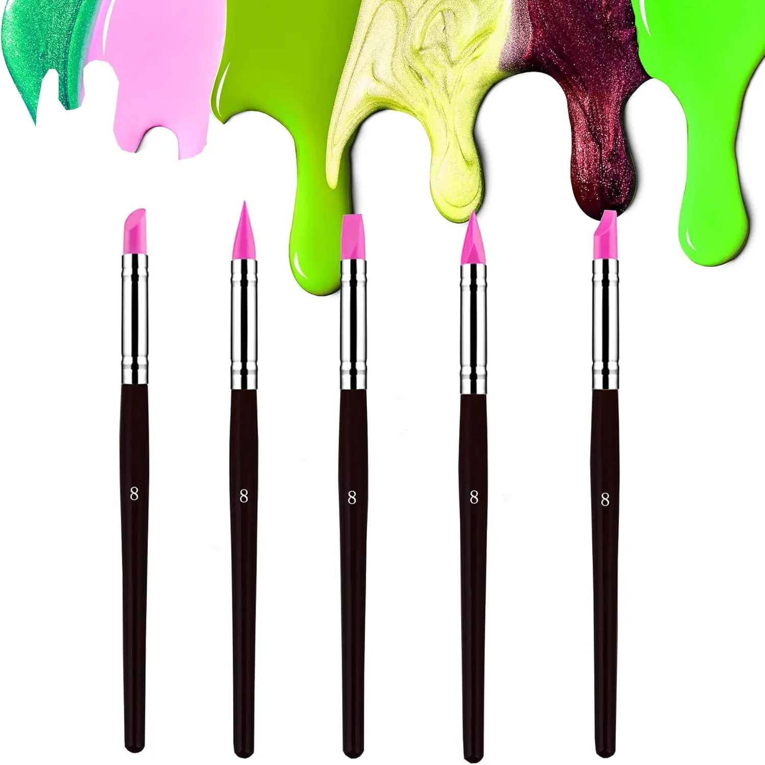 

5pcs Silicone Rubber Tip Paint Brushes - Flexible Clay Sculpture Tools (Size 8)