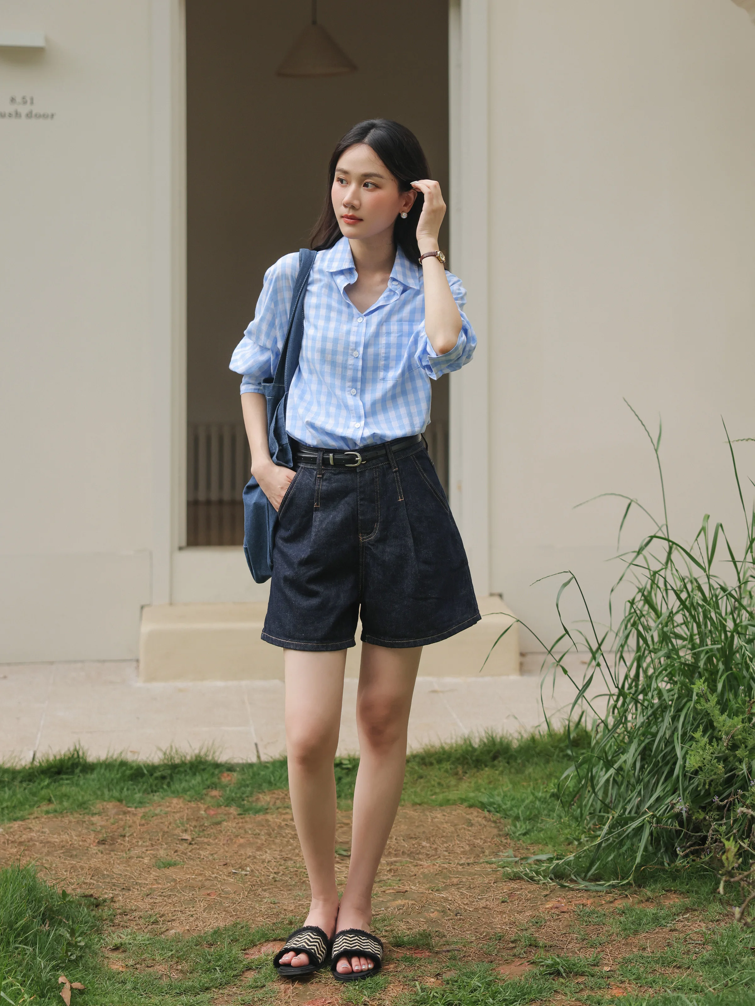 High Waist Dark Wash Denim Shorts Women Summer Vintage Loose Wide Leg Contrast Stitching Casual Trendy Hot Pants Daily Wear