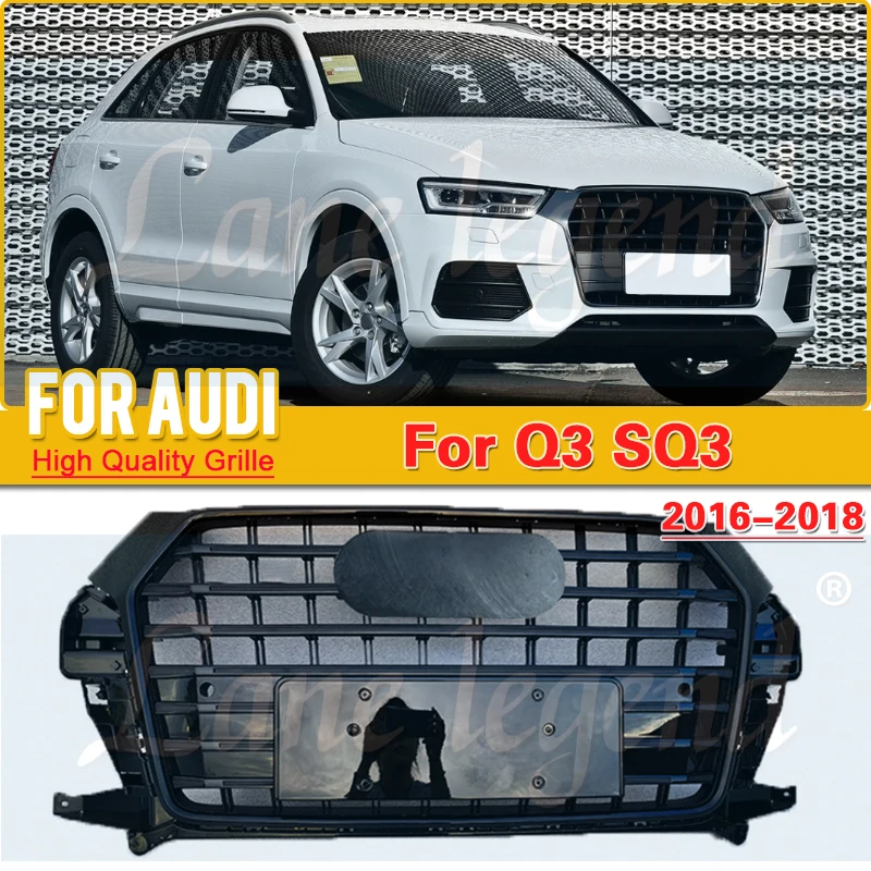 New ABS Material Front Bumper Grill Center Grille Medium net for Audi Q3 2016 2017 2018 (Refit for SQ3 Style)