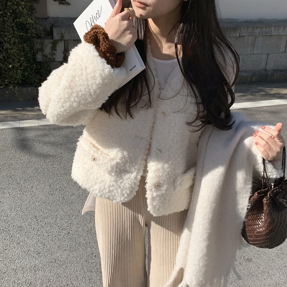 Frauen ort Mantel Herbst Winter Koreanische Sle Chic Wärme ket Design Partikel Lamm Pelz Weiche Kleine Größe Oberbekleidung Top