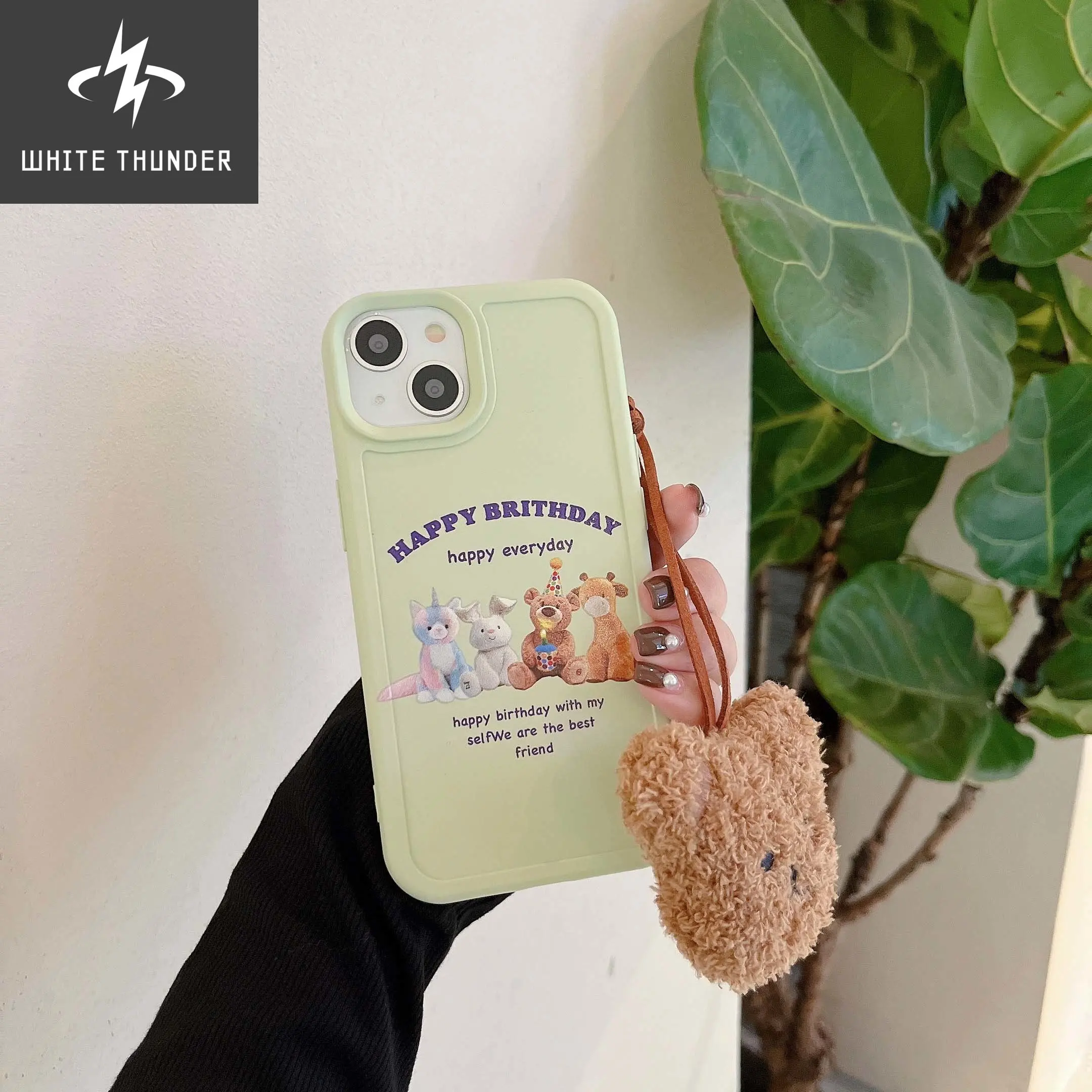 Family bear happy birthday cartoon cute silicone soft pendant phone case for iphone 14promax 14 13 pro max plus 11 12 promax