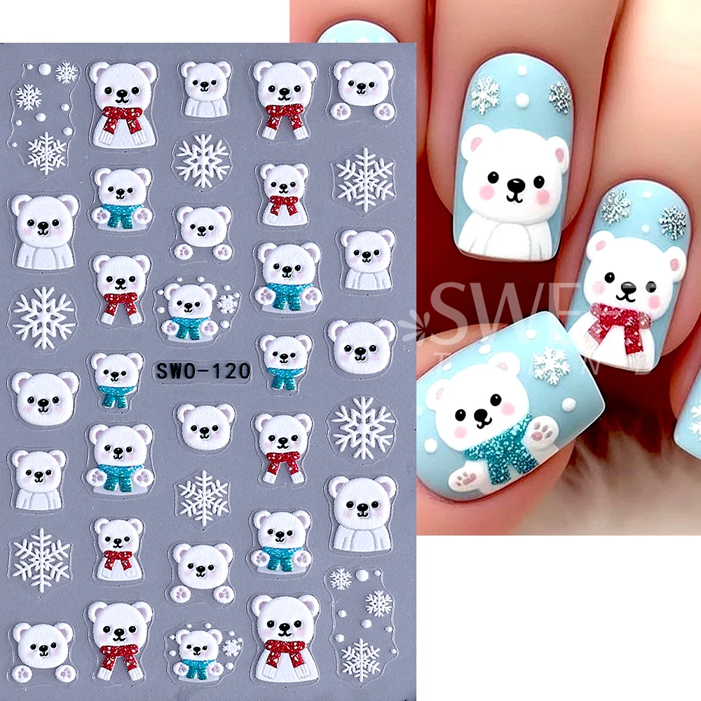 2 قطعة عيد الميلاد مسمار ملصقات 5D تنقش سانتا كلوز قفازات ذاتية اللصق مسمار الشارات ندفة الثلج الشتاء DIY بها بنفسك مانيكير الديكور