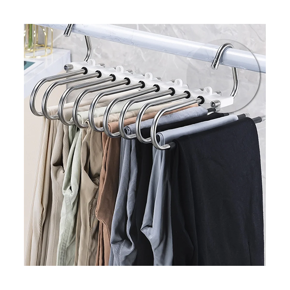 ไม้แขวนกางเกงทำจากเหล็กมีหลายชั้นชั้นวางที่เก็บเสื้อผ้า5ชั้น