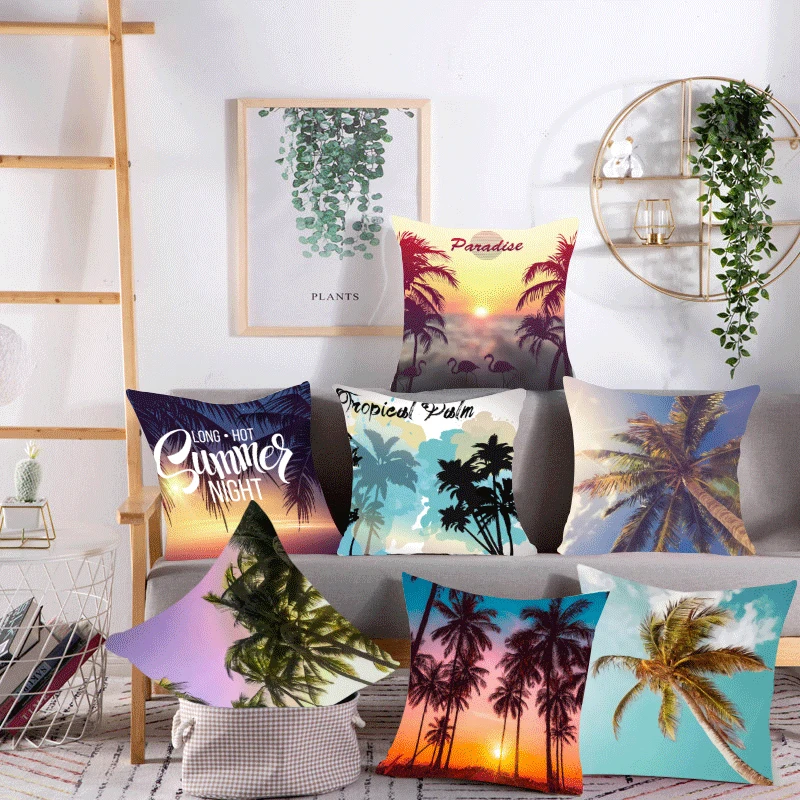 

Fashion Sea Beach Coconut Tree Square Pillow Cushion Cover Car Sofa Office Chair Pillow Cover Simple Home Decoration Ornament
