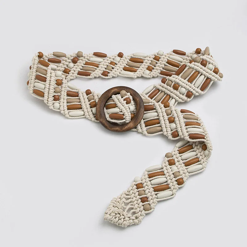 

Веревка ручной работы DIY пляжное платье пояса аксессуары ремни в этническом стиле плетеный пояс женская поясная цепочка круглая деревянная пуговица