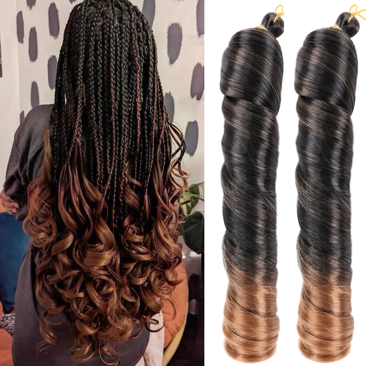 Французские вьющиеся волосы для плетения коробочных косичек, 8 упаковок, 22 дюйма, 100 г/упак., свободные волнистые плетения волос, коричневые, омбре, вязаные крючком, испанские вьющиеся