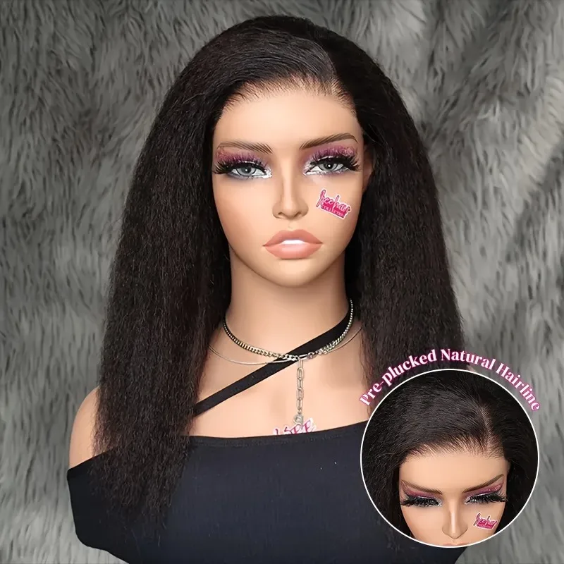 

[Kinky Straight Lace Front Wig] 200% Density Kinky Straight Lace Front Wig | 13*4/ 5*5Ready To Go Human Hair Wigs Pre Cut
