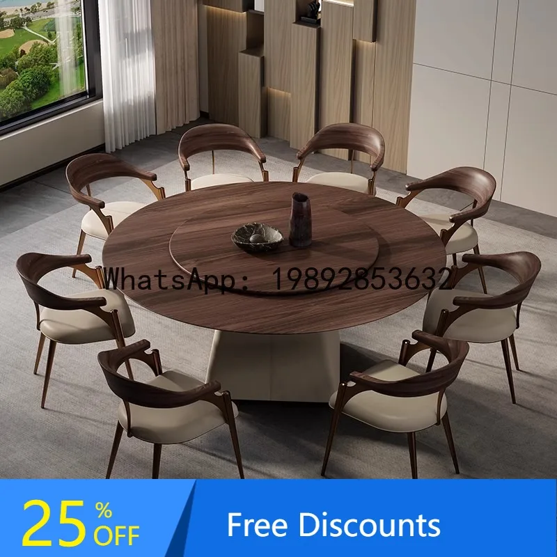 YFY Italian Style Light Luxury Walnut Round Dining Table Modern Large Flat Designer New   Black Walnut Solid Wood Dining