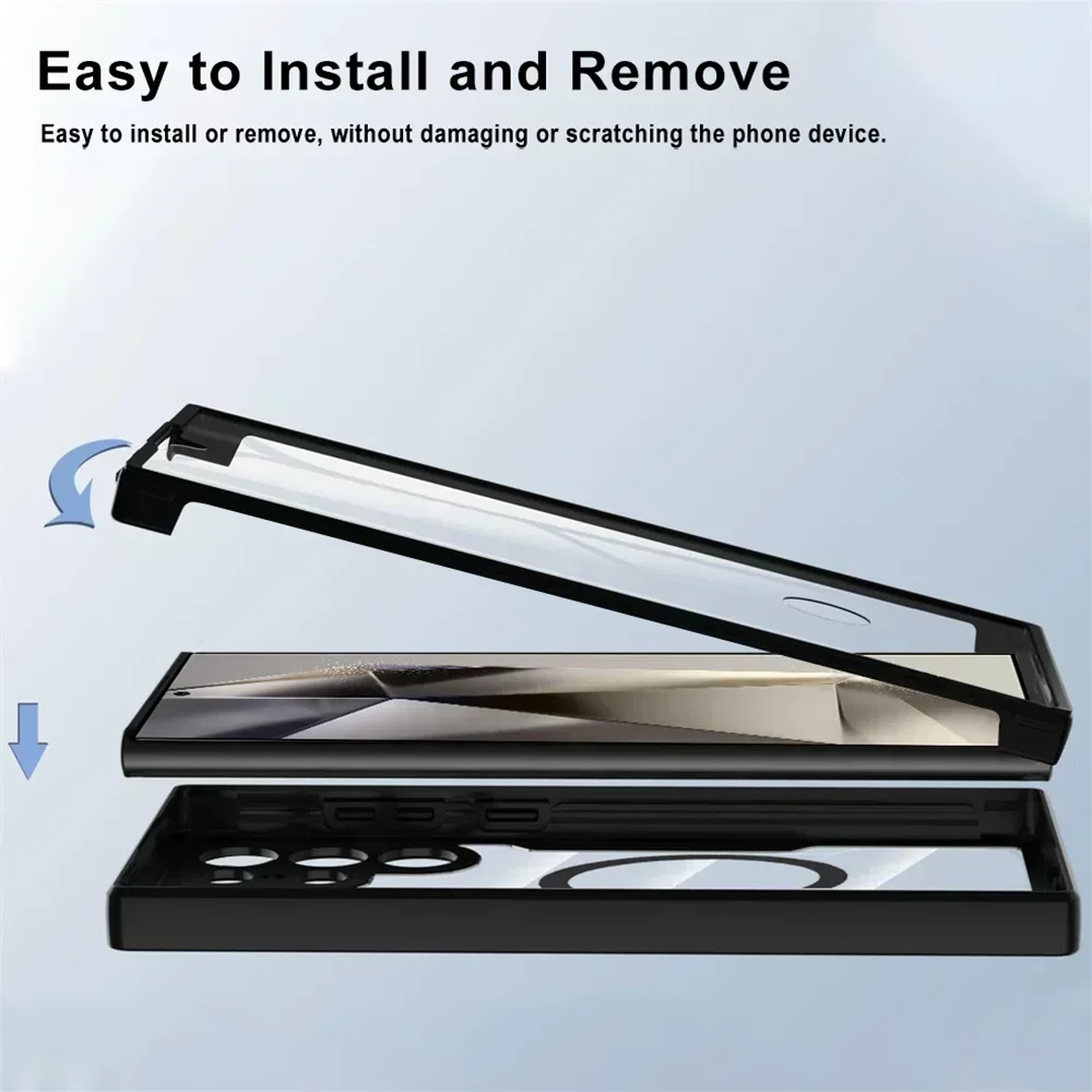 360 °   حافظة Magsafe كاملة مضادة للصدمات لهاتف سامسونج جالاكسي S25 S23 S22 S24 Ultra Plus غطاء شفاف للشحن اللاسلكي المغناطيسي