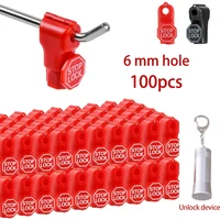 100 Uds. Cerraduras antirrobo de plástico de 6mm, dispositivo de desbloqueo, tienda minorista, gancho de clavija para supermercado, bloqueo de parada, tablero perforado, bloqueo de gancho de exhibición de seguridad