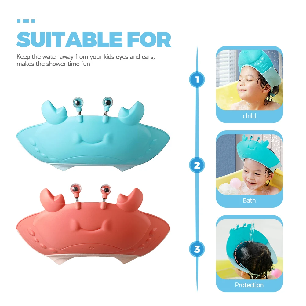 

2Pcs Baby Shower Caps Silicone Adjustable Waterproof Hair Washing Hat for Toddlers Kids Shampoo Bath Hat Crab Shape Design