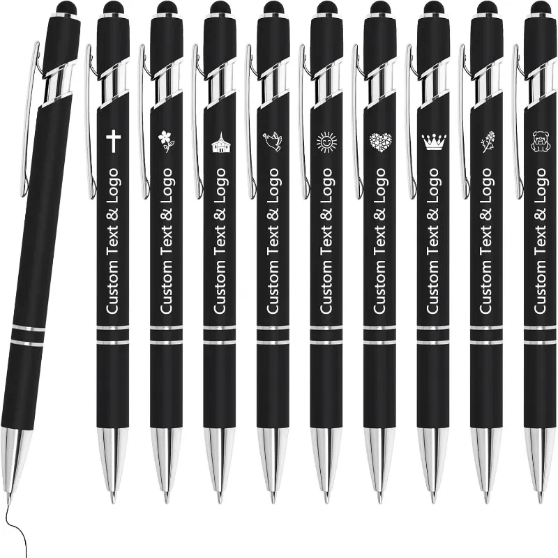 10 Stück Großpackung Personalisierte Stifte - Mit Namen, Graviertem Text/Logo - Stylus-Spitze, Schwarze Tinte - Optionen für Veranstaltungen & Werbeaktionen – Detail 6