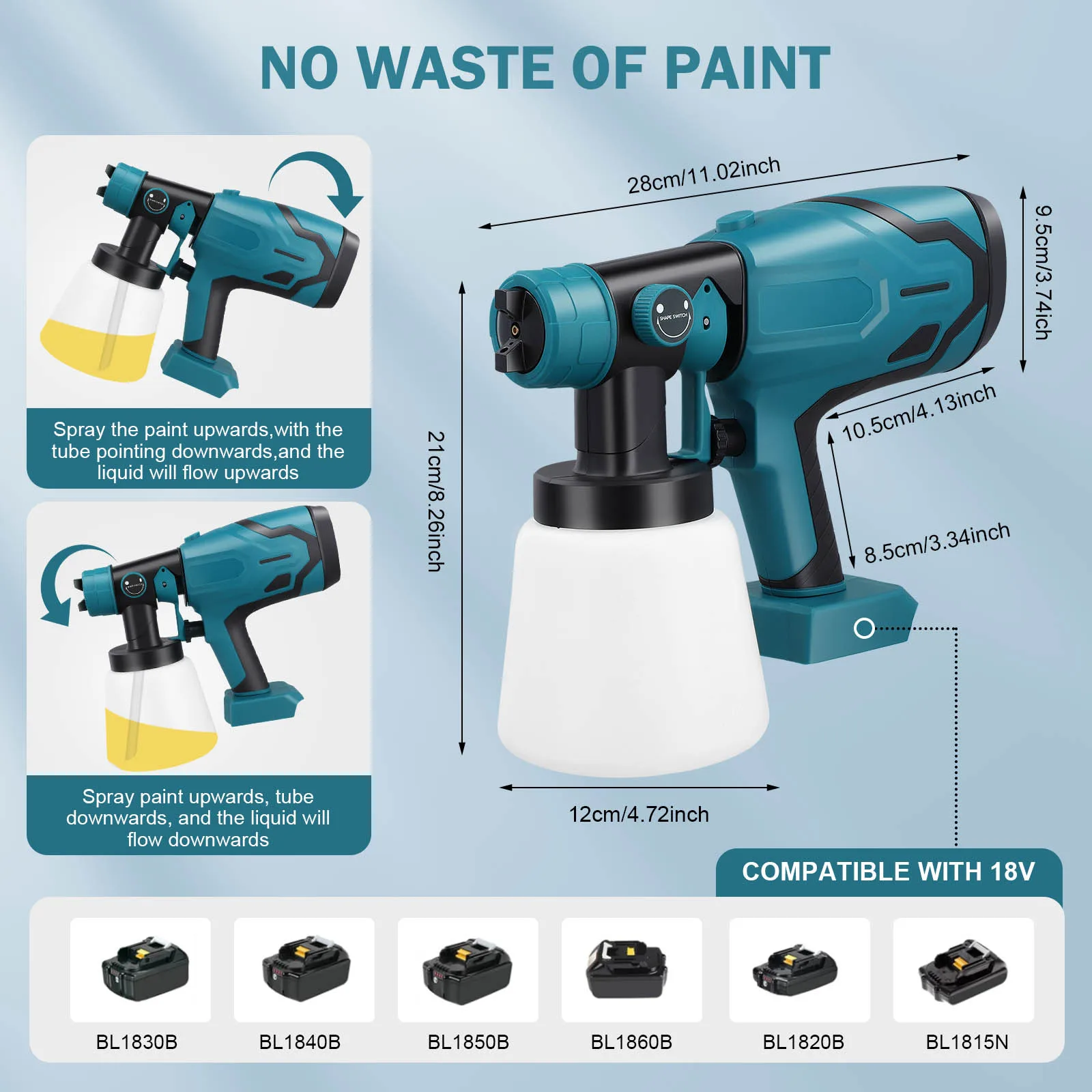 بخاخ طلاء لاسلكي لماكيتا بخاخ طلاء السياج المتوافق مسدس رش HVLP مع 5 فوهات نحاسية للخارج الداخلي للمنزل