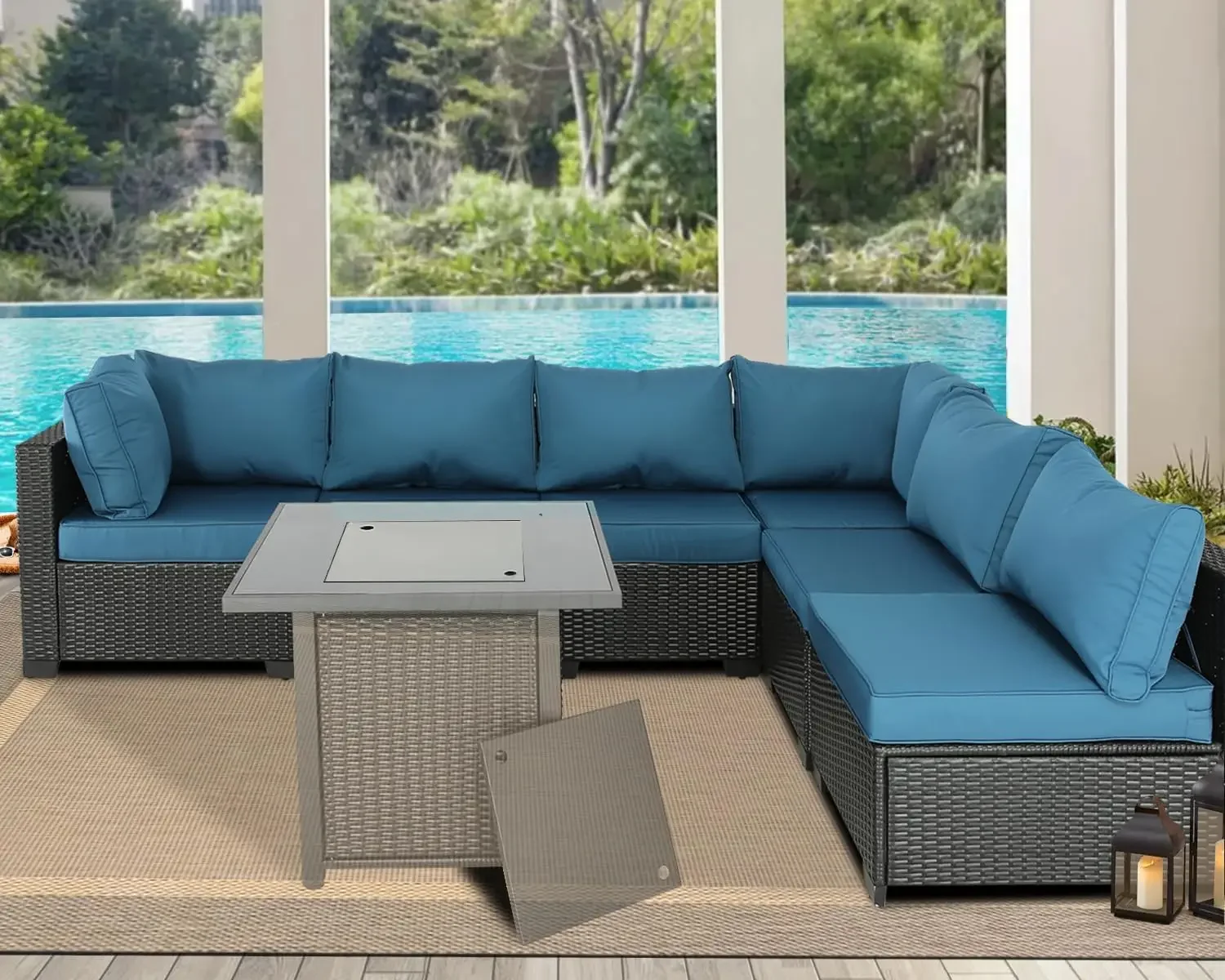 กลางแจ้ง Sectional PE หวายกลางแจ้งเฟอร์นิเจอร์ Patio Conversation SetGarden 6 ชิ้นโซฟาไม่มีโต๊ะ