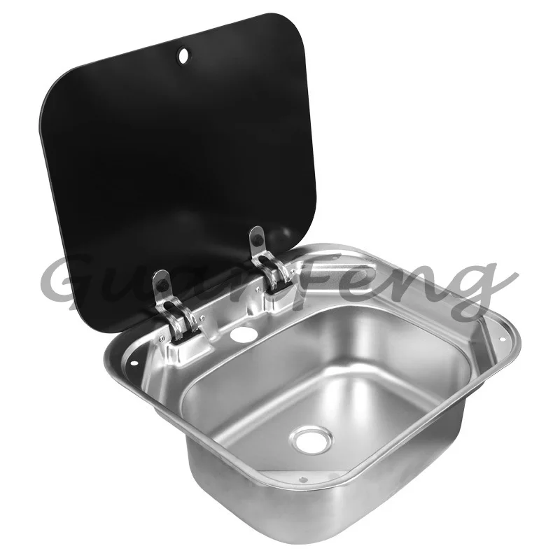 RV Kitchen Stainless Steel Single Slot Sink with Cover, Square Folding Vegetable Basin Car Water Purifier Accessories