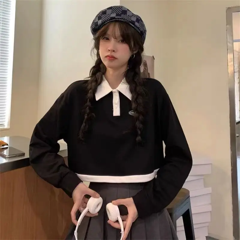 ملابس نسائية قمصان رياضية بأكمام طويلة بني دافئ عنابي ملابس غير رسمية بلون سادة خفيفة الوزن لربيع وخريف Y2K Lady